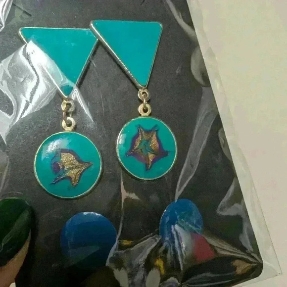 Vintage  pair of 80s blue earrings - Picture 6 of 7